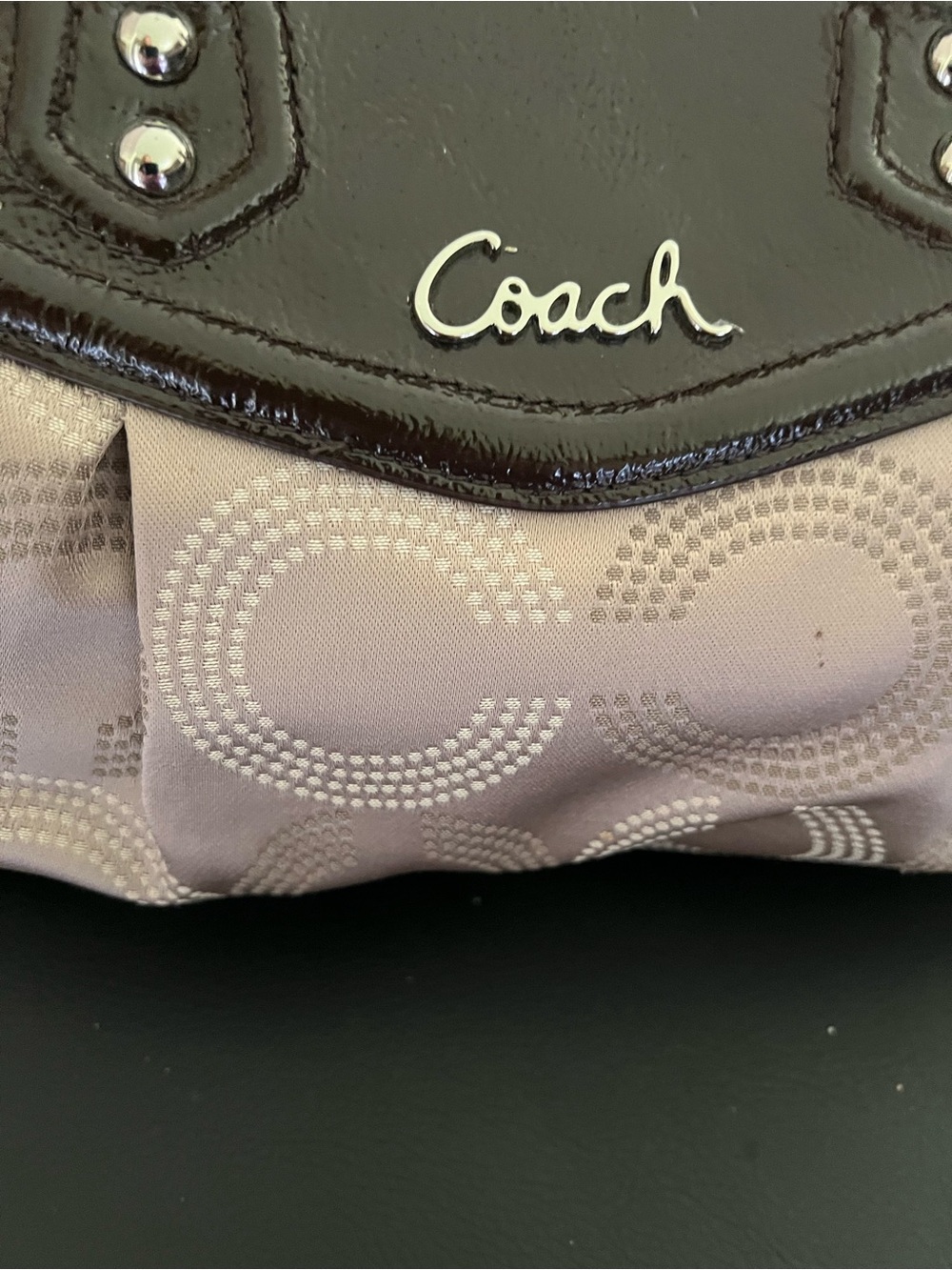Coach Handbag Ashley Classic Signature C Satchel Beige/Brown Patent Leather - Picture 6 of 12